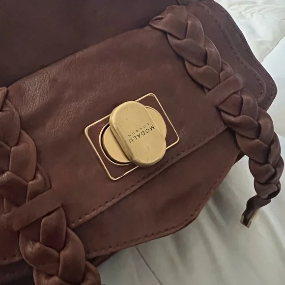 Modalu London Brown Leather Shoulder Bag with Braided Detail - Picture 12 of 15